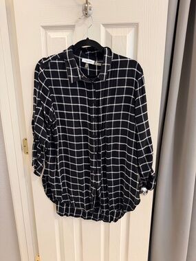 Calvin Klein Black and White Windowpane Button-Down Shirt